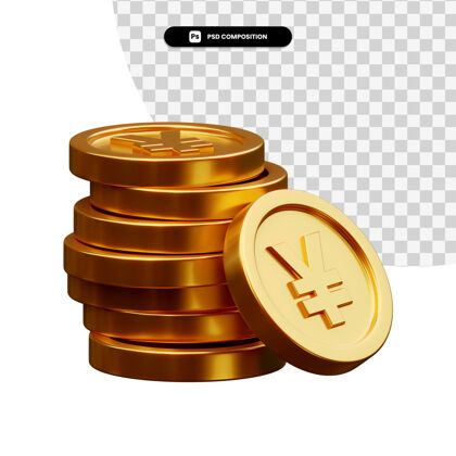 硬币一堆金币在3d渲染隔离信贷商业金融