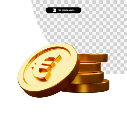 投资一堆金币在3d渲染隔离银行货币货币
