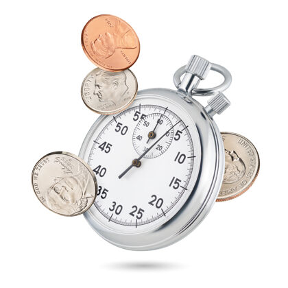 金属金属机械秒表与金钱隔离时钟金融投资
