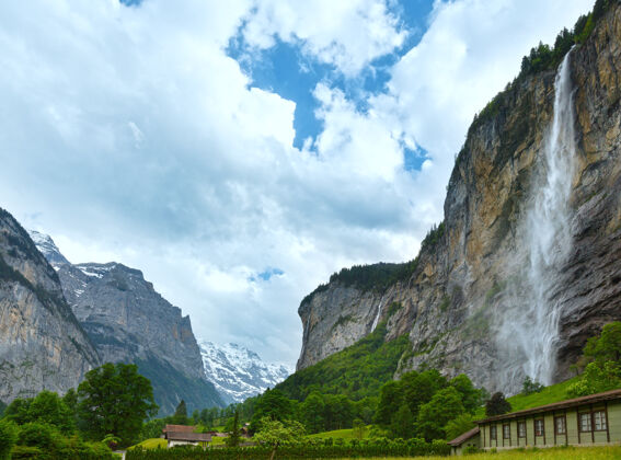 季节夏山瀑布（瑞士）溪流瑞士水