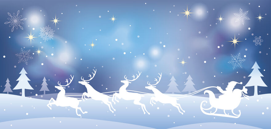 鹿圣诞老人的圣诞插画下雪夜晚自然