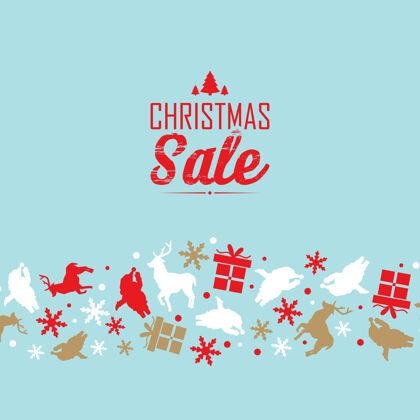 商店圣诞节销售活动模板与文本有关的折扣和装饰符号 如雪花 圣诞老人和鹿事件广告牌圣诞老人