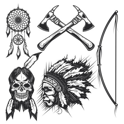 插图印第安人的头骨文化设计箭头