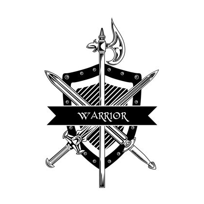 运动骑士武器矢量插图交叉剑 斧头 盾牌和战士文字守卫和保护概念的徽章或徽章模板战士纹章斯巴达人