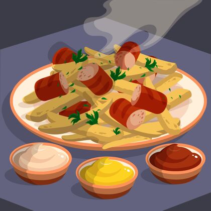 美味手绘美味的萨奇帕帕在盘子里吃烹饪食品