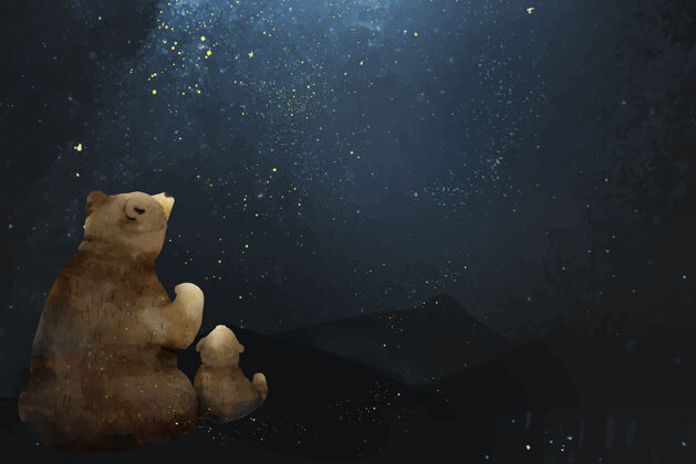 夜晚父子熊在看银河传统男孩养育