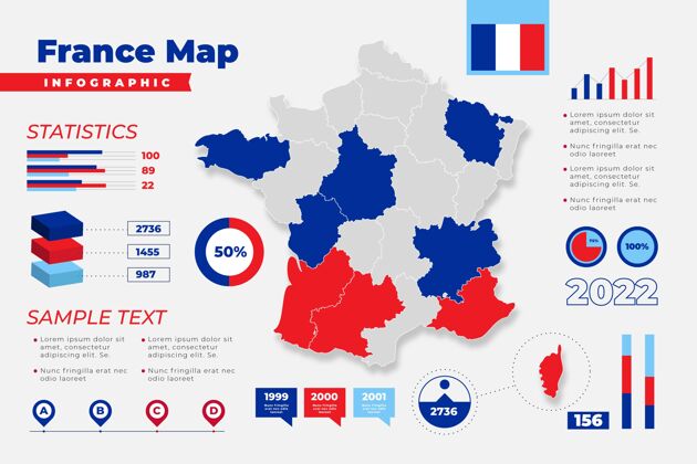 分析平面法国地图信息图信息图进步过程