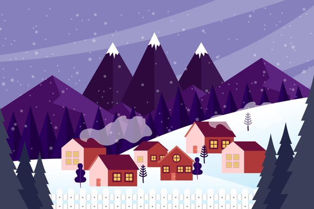 节日平面设计圣诞小镇快乐冬天季节