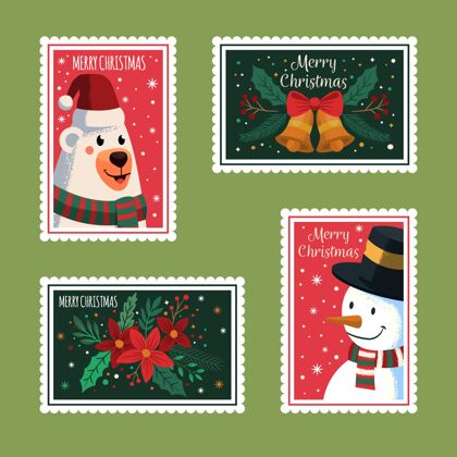 十二月手绘圣诞集邮季节绘制圣诞节