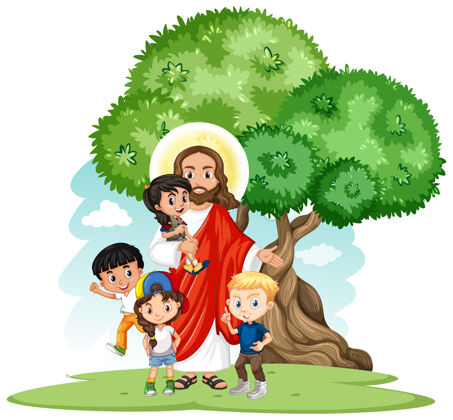耶稣耶稣与一个儿童组卡通人物系列孩子教导