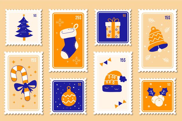 节日圣诞邮票收集在平面设计公寓设计庆祝快乐