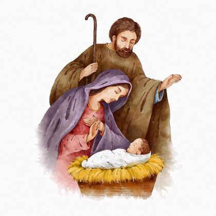 文化用水彩画的耶稣诞生的场景宝贝庆祝节日