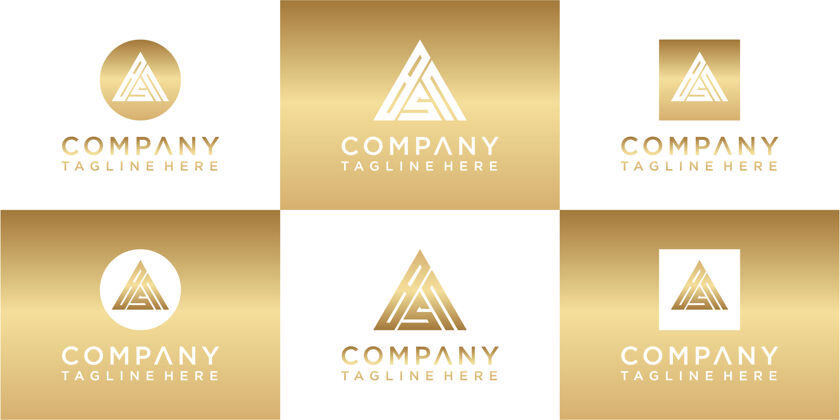 Brand一套创意三角会标金色标志设计ShapesCorporateprofileCompanyidentity