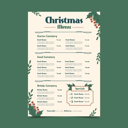 圣诞节平面设计圣诞菜单模板平面菜单事件