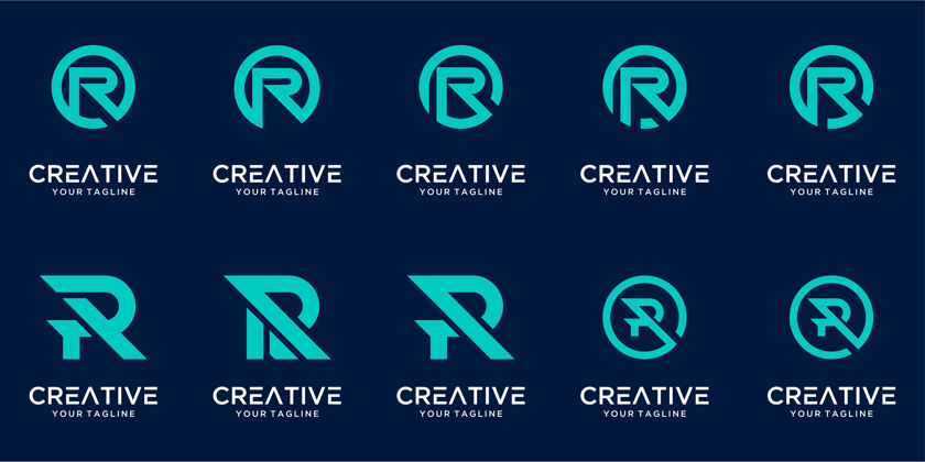 抽象一套花押字首字母r标志模板公司标志最小现代