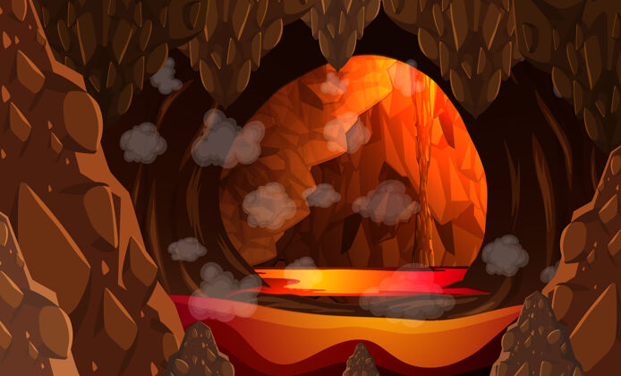 洞穴地狱般的黑暗洞穴 熔岩场景岩石鹅卵石熔岩